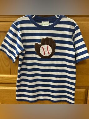 Zuccini Boy's Blue & White Striped Tee Shirt w/Baseball Glove & Ball Appliqué 6